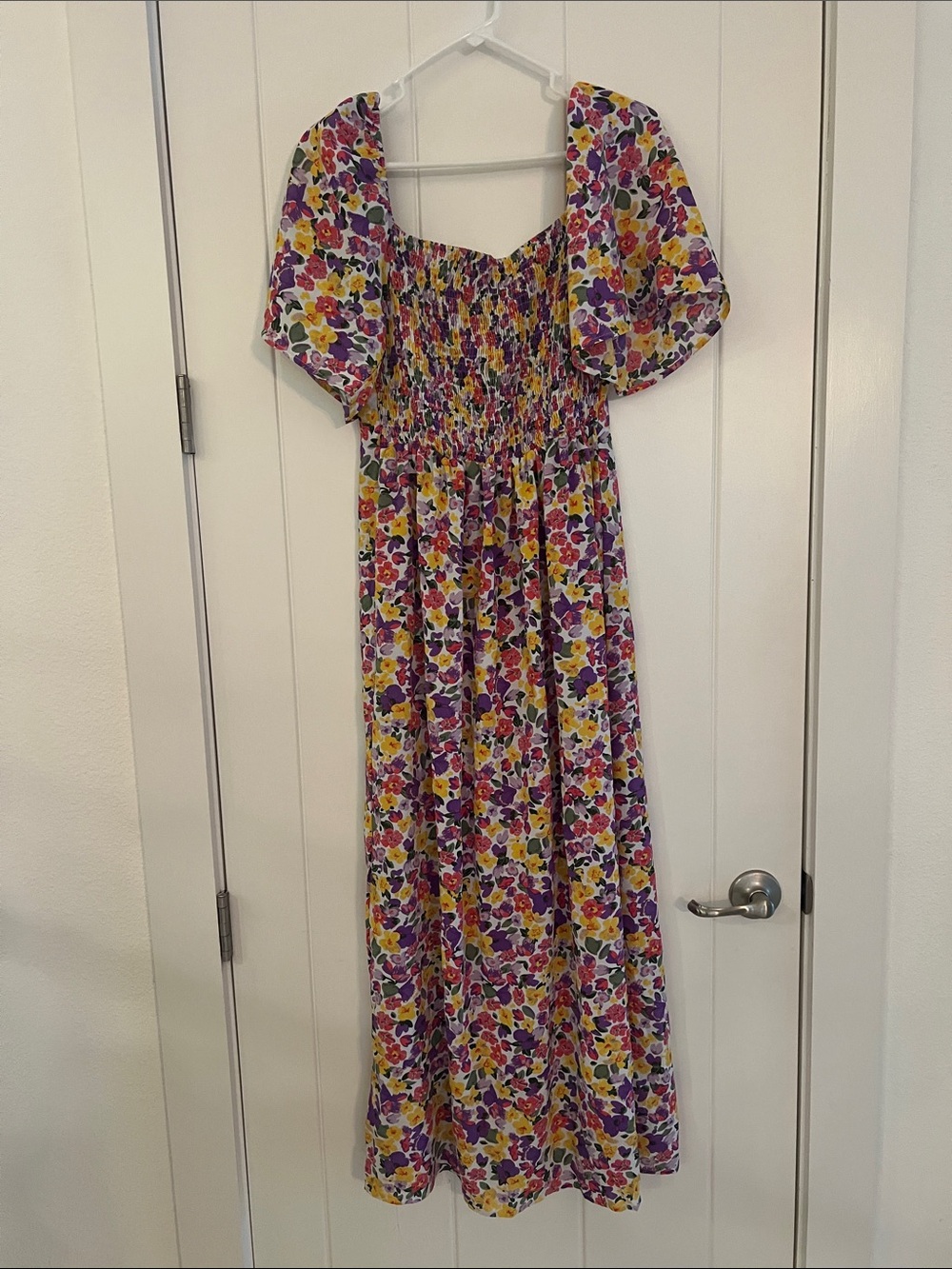 Source Unknown Purple & Yellow Floral Smocked Maxi Dress